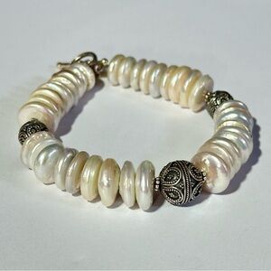 Mermaidcore Talia Merav Indonesia Sterling Silver 925 Coin Pearl Chunky Bracelet